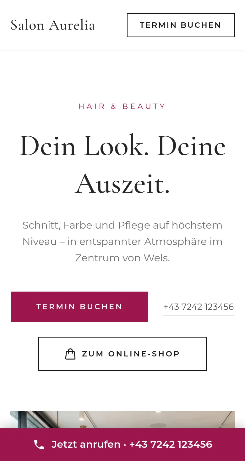 Beispiel-Website Salon Aurelia (Friseur & Beauty) am Handy