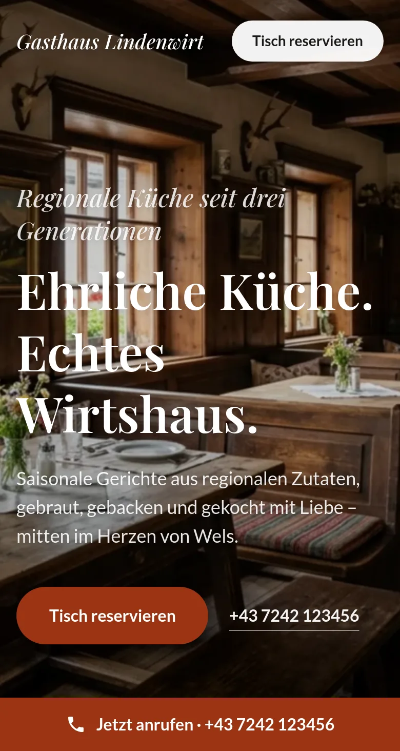 Beispiel-Website Gasthaus Lindenwirt (Wirtshaus & Gastro) am Handy