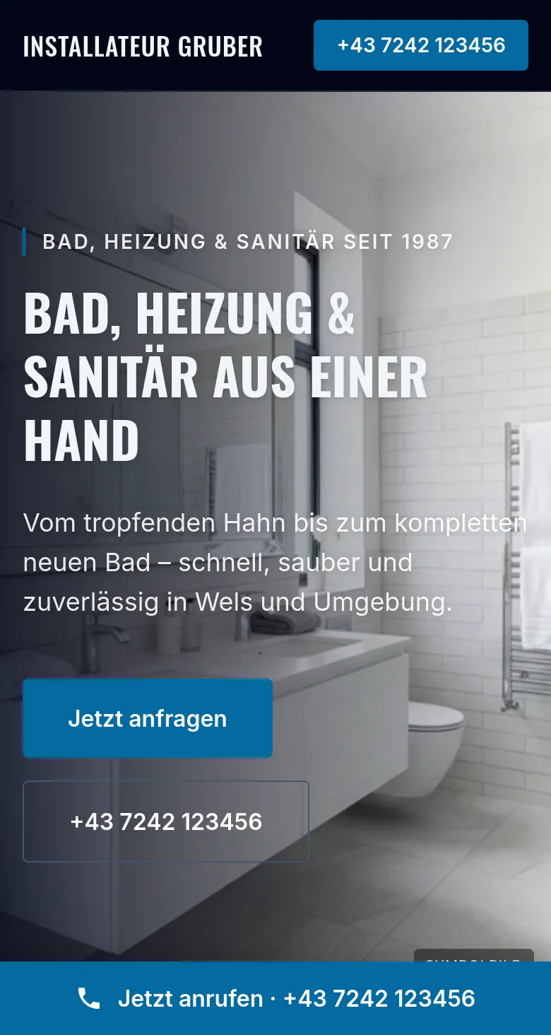 Beispiel-Website Installateur Gruber (Bad, Heizung & Sanitär) am Handy