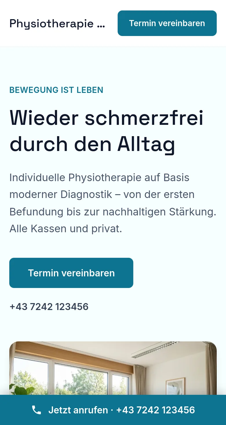Beispiel-Website Physiotherapie Brunner (Praxis & Dienstleister) am Handy